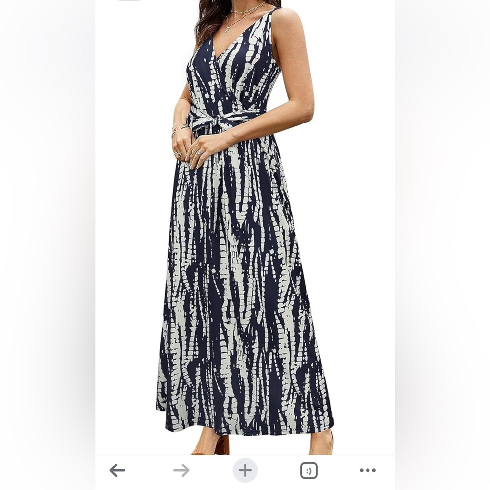 OUGES Women Summer Maxi Dress V NeckStraps  with Pockets Small - Picture 2 of 6